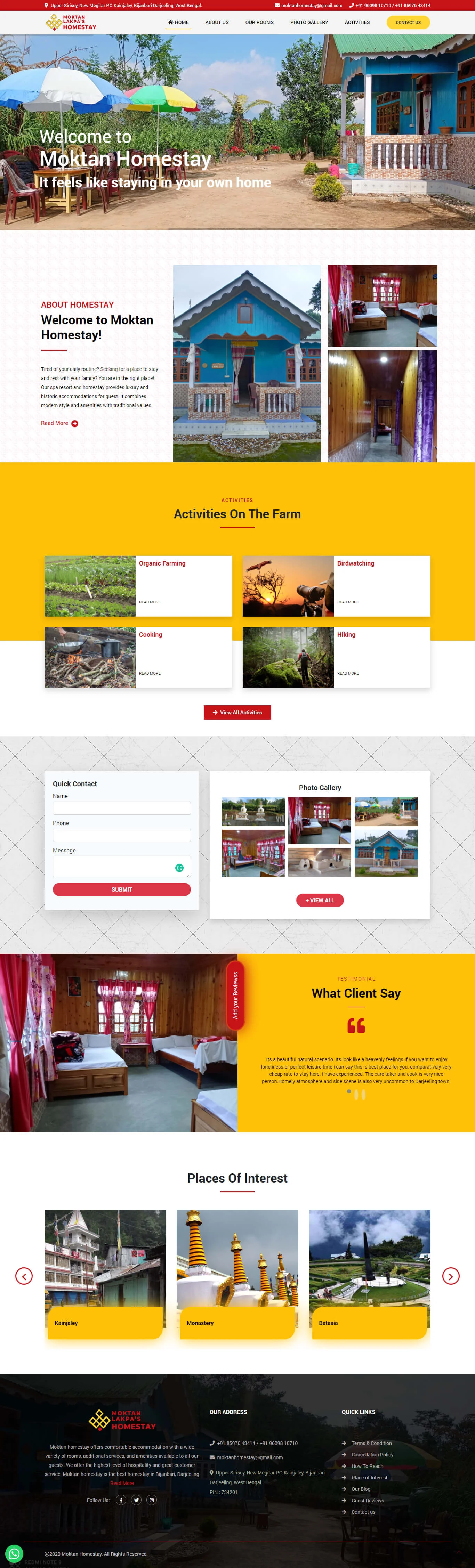 Website Design for Moktan Homestay Bijanbari by Darjeeling Infotech